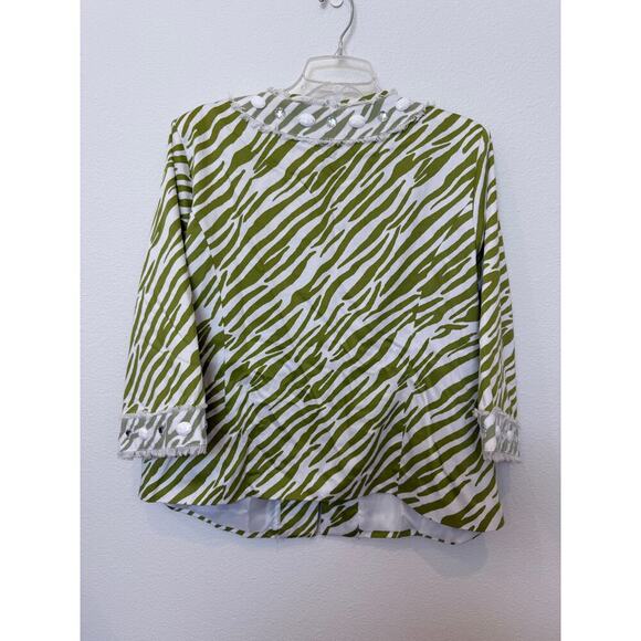 Silk Land Women's Green Zebra Blazer Short Embellished XL - Picture 2 of 8